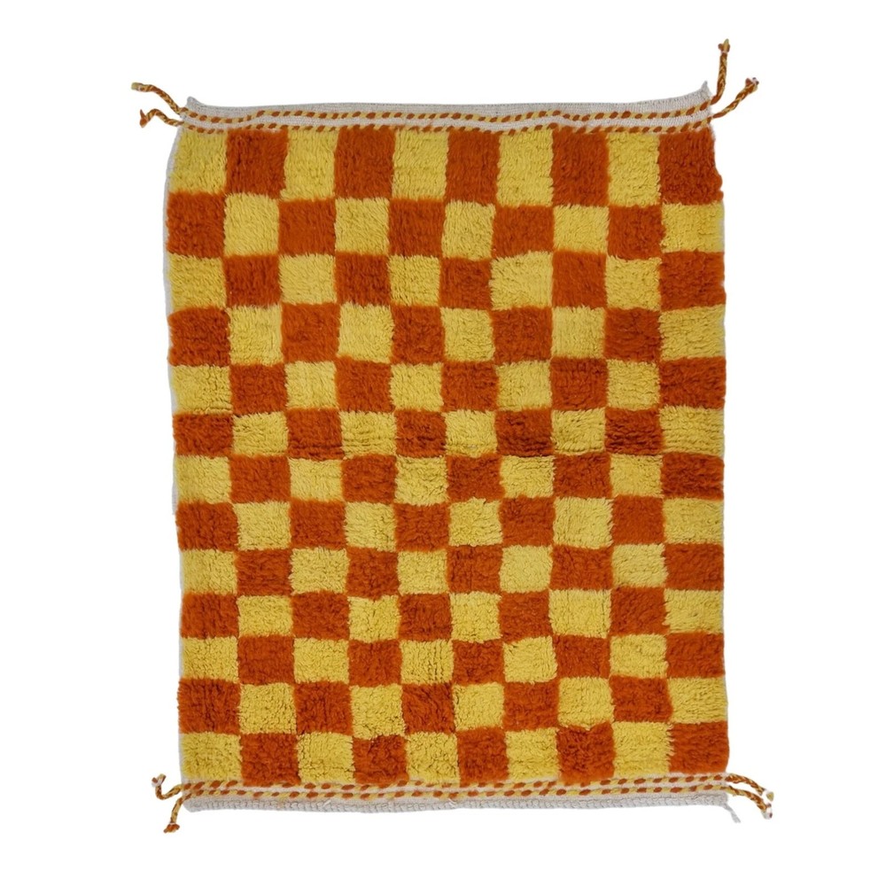 Luxury Moroccan Berber Wool Rug Color Orange Handmade Area Design Carpet Rug