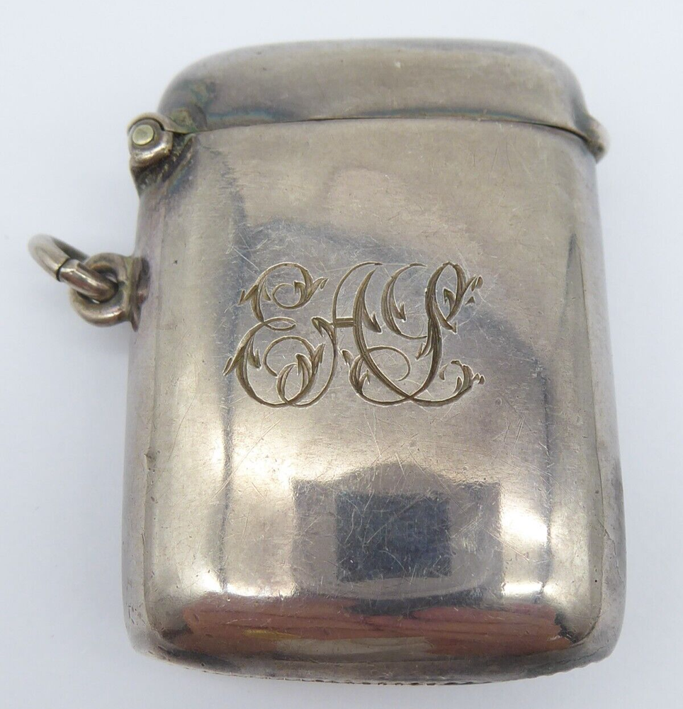 SMART ANTIQUE EDWARDIAN SOLID STERLING SILVER VESTA CASE BIRMINGHAM 1903 20 g