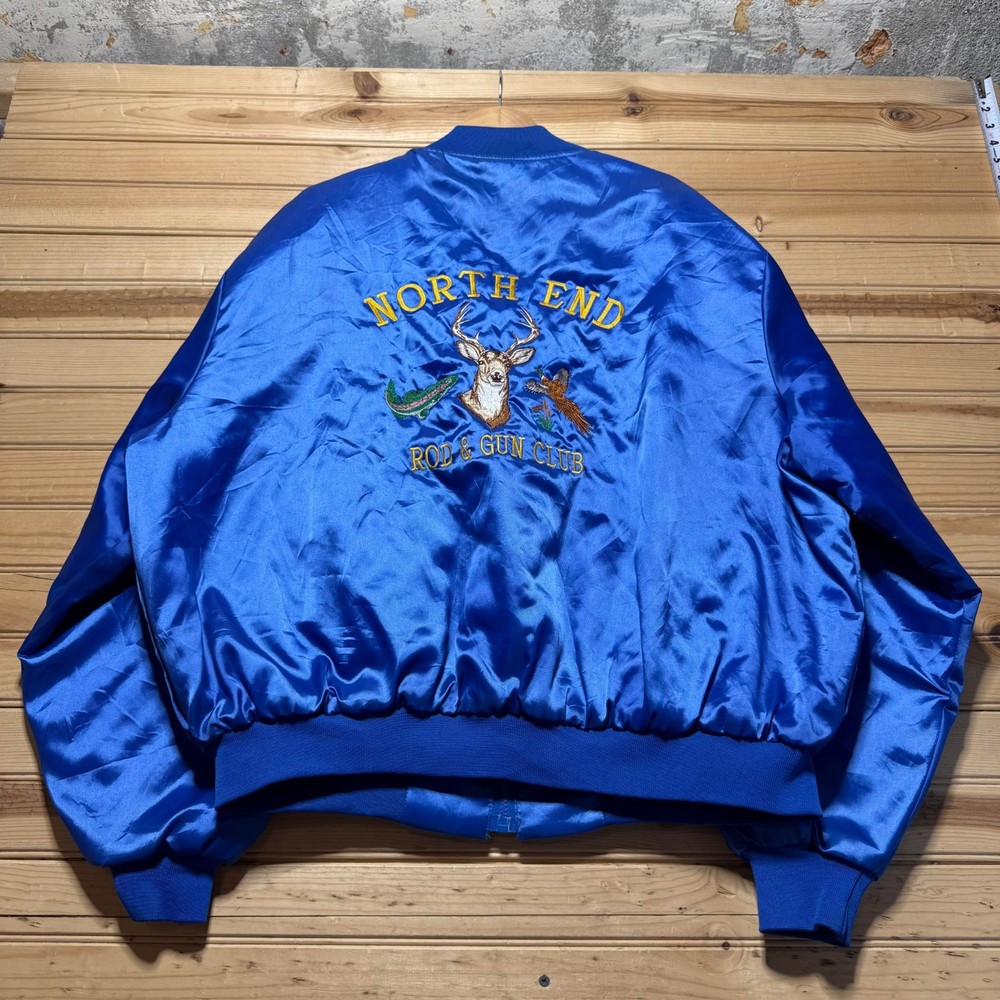 Vintage 80s North End Rod & Gun Club Embroidered Satin Bomber Jacket USA - 3XL
