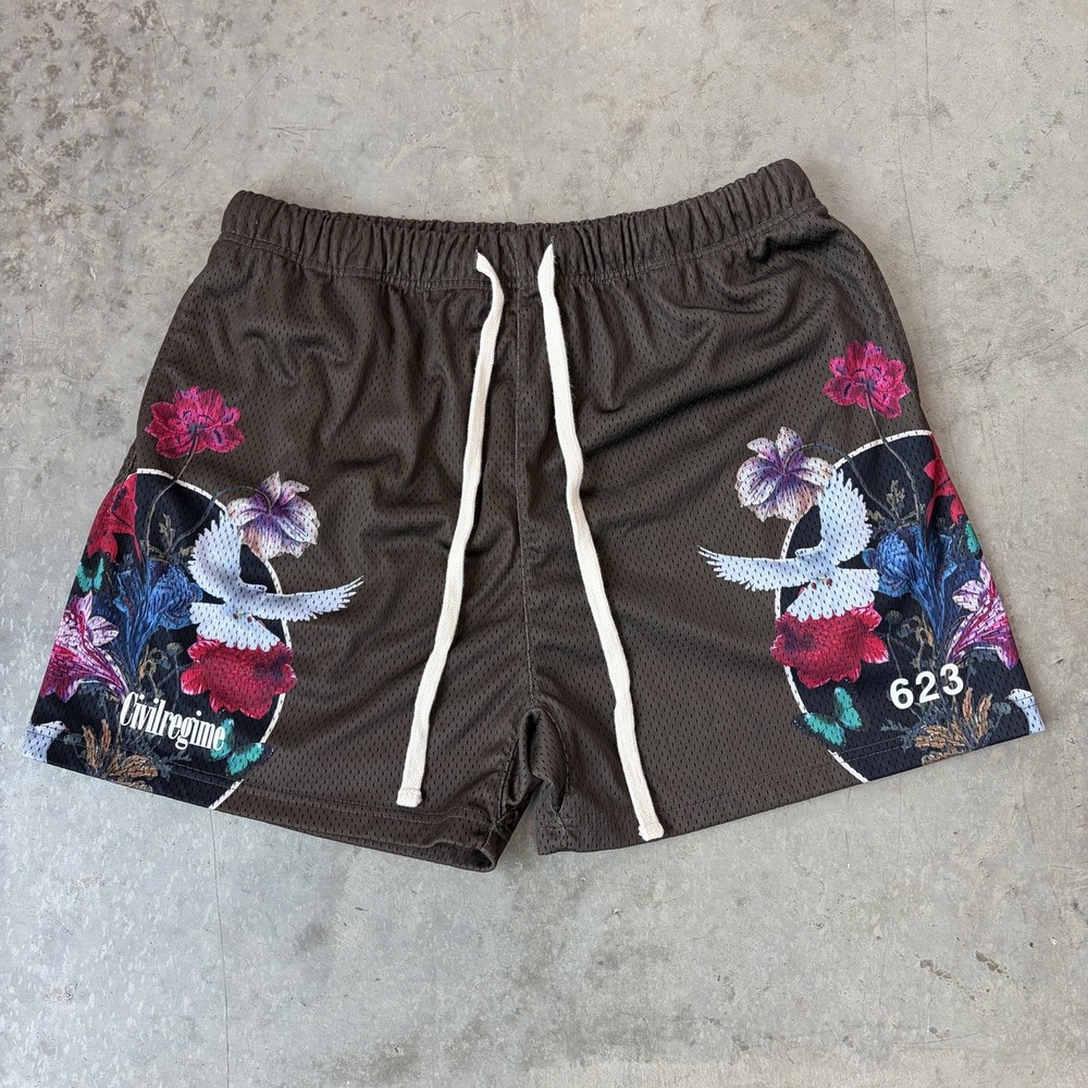 Civil Regime Shorts Graphic Floral Dove Bird Mesh Athletic Gym Limited Men’s XL