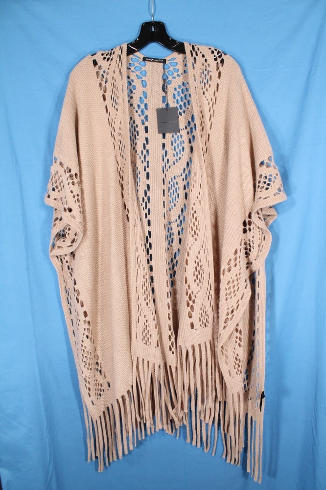 NWT DO EVERTHING IN LOVE Light Brown CROCHET Fringe Hem KIMONO