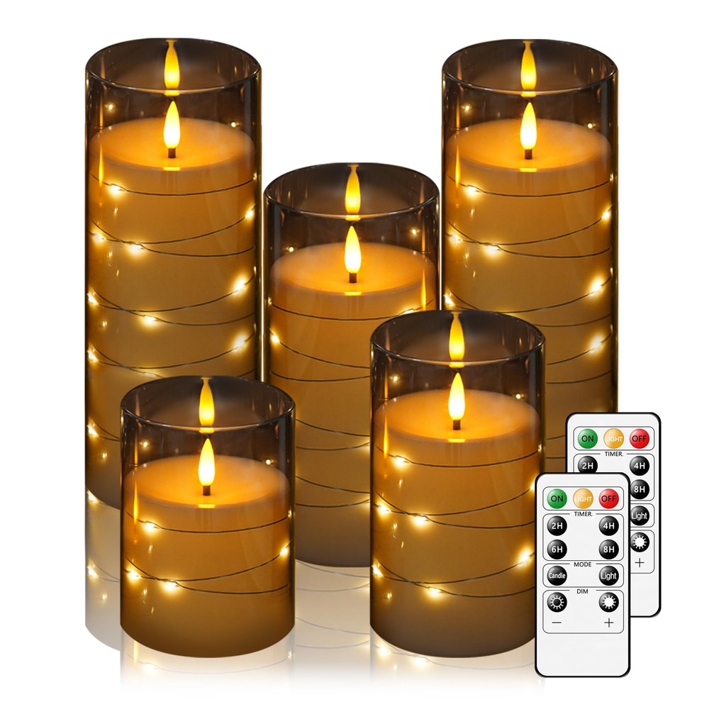 Flameless Candles, Battery Operated Candles with String Lights, Flickering El...
