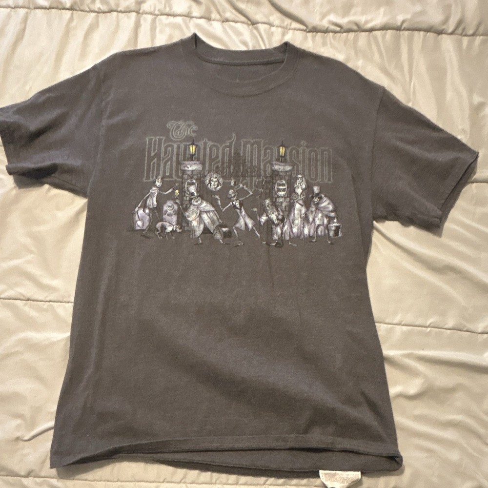 Disney Haunted Mansion Graphic Tee Gray Cotton Crew Neck Short Sleeve Unisex M