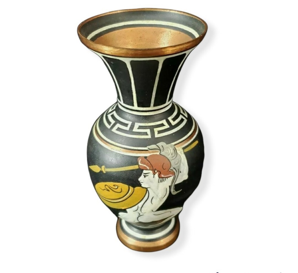 Vintage Handmade 4 Inch Greek Warrior Copper Decorative Vase Marked #237