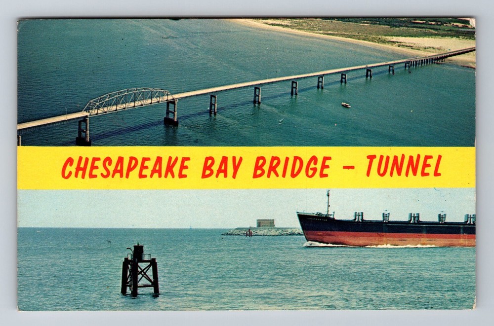 VA-Virginia Aerial Chesapeake Bay Bridge Tunnel Vintage Postcard Standard Post