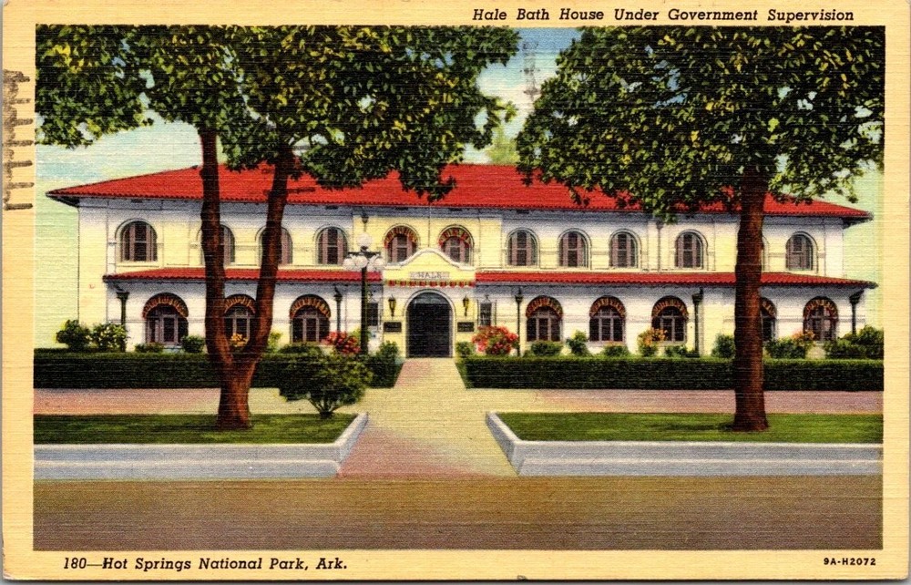 Hale Bath House Hot Springs National Park Arkansas Linen Postcard 1951 Curteich