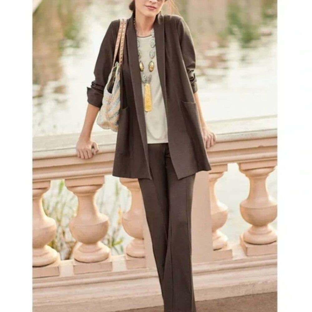 Eileen Fisher Open Front Blazer Jacket Front Pockets Black - M