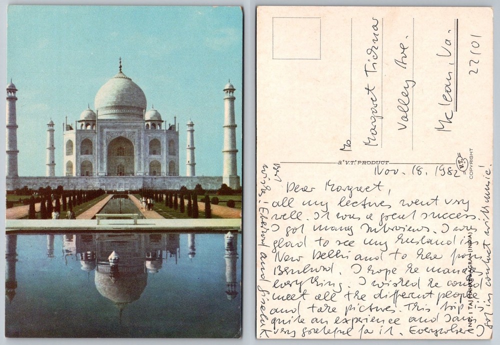 Vintage 1982 India Taj Mahal Postcard - Agra Architecture Monument