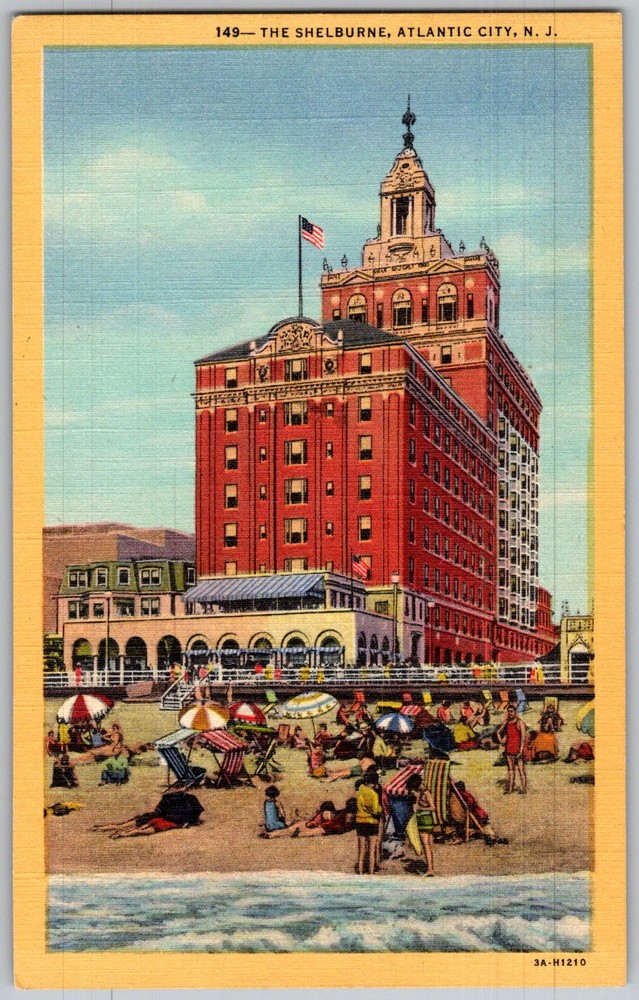Vtg Linen Postcard Shelburne Hotel Boardwalk Atlantic City, NJ 1930s