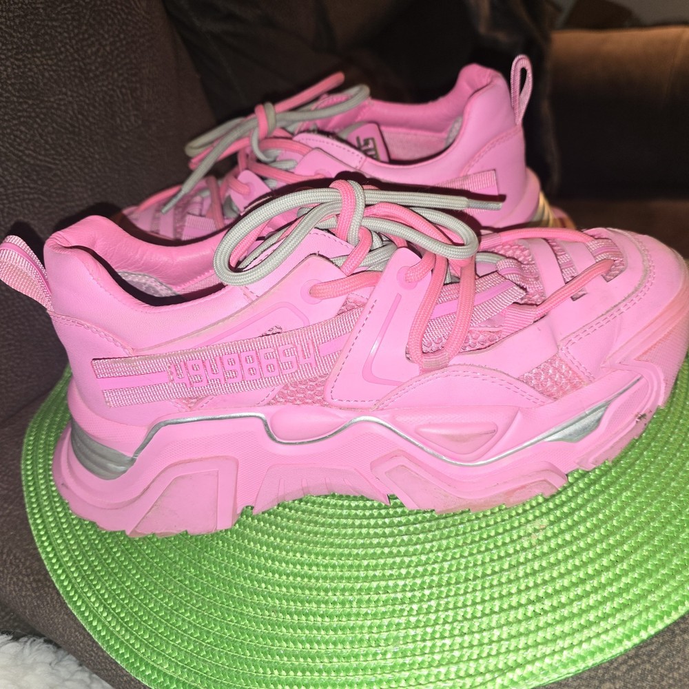 steve madden women power sneaker pink sz 8.5 chunky bright dbl laces