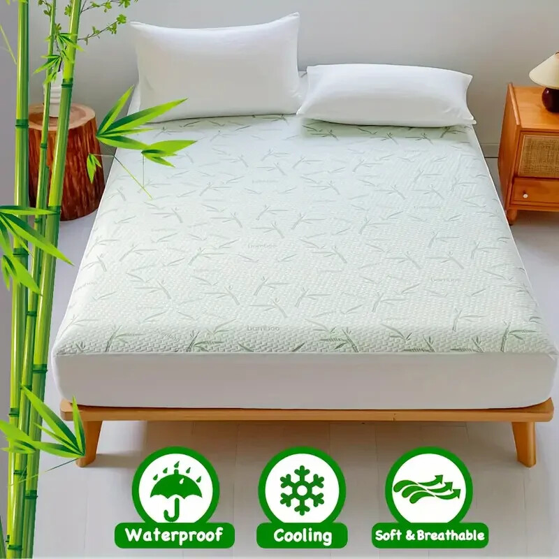 1pc Cooling Bamboo Mattress Cover – Waterproof, Breathable, No Pillowcase