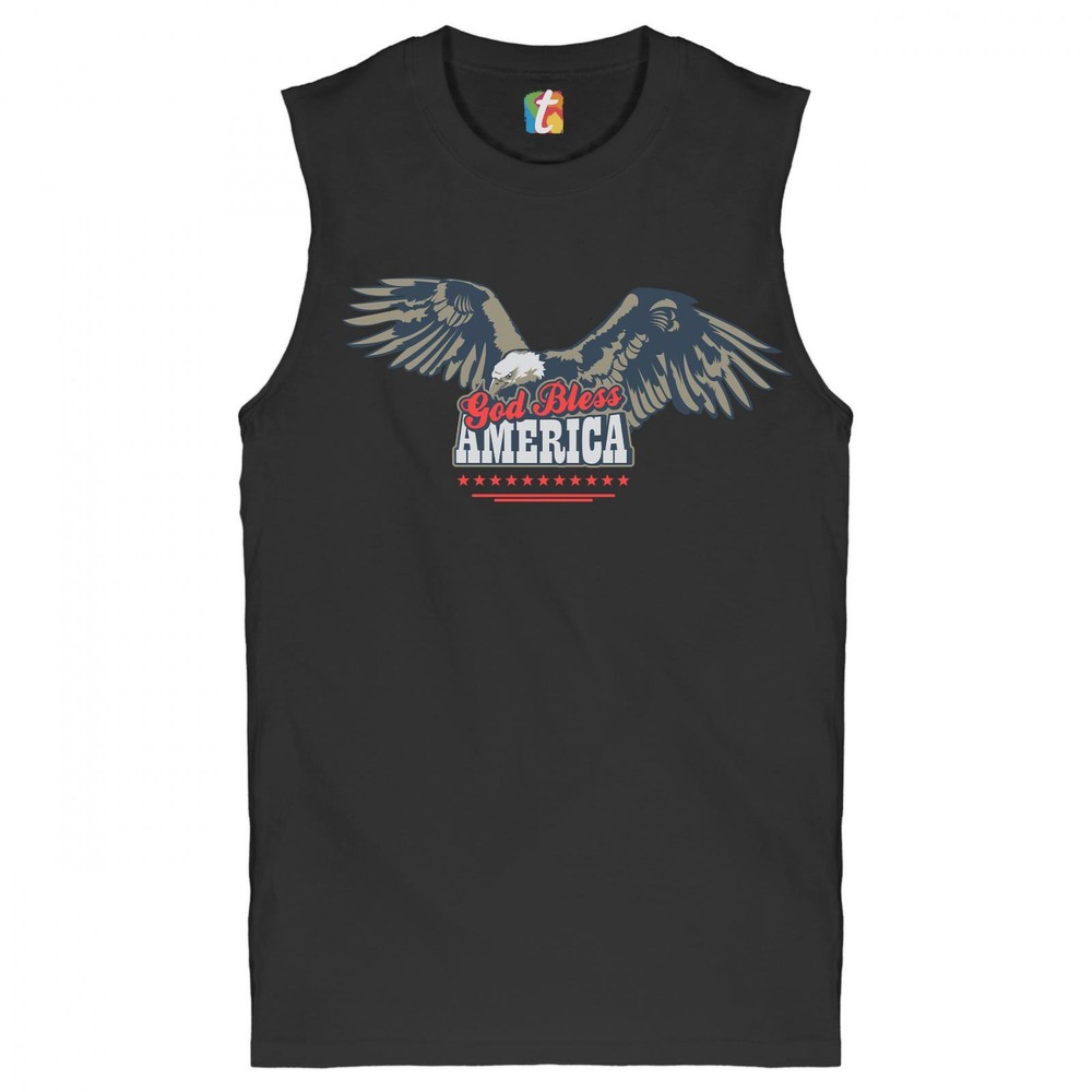 God Bless America Muscle Shirt 4th of July Bald Eagle Patriotic Men's