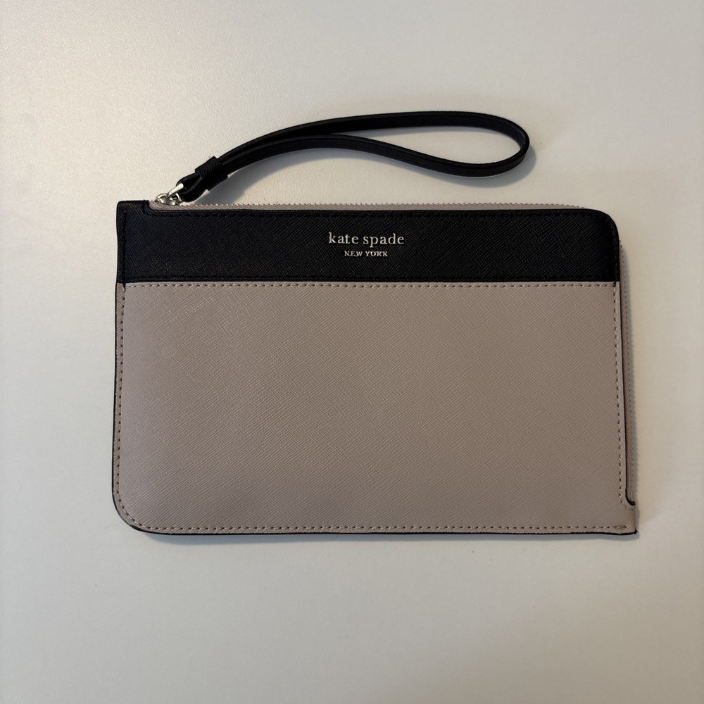 Kate Spade Wallet Staci Saffiano Leather Double Zip Wristlet Warm Beige