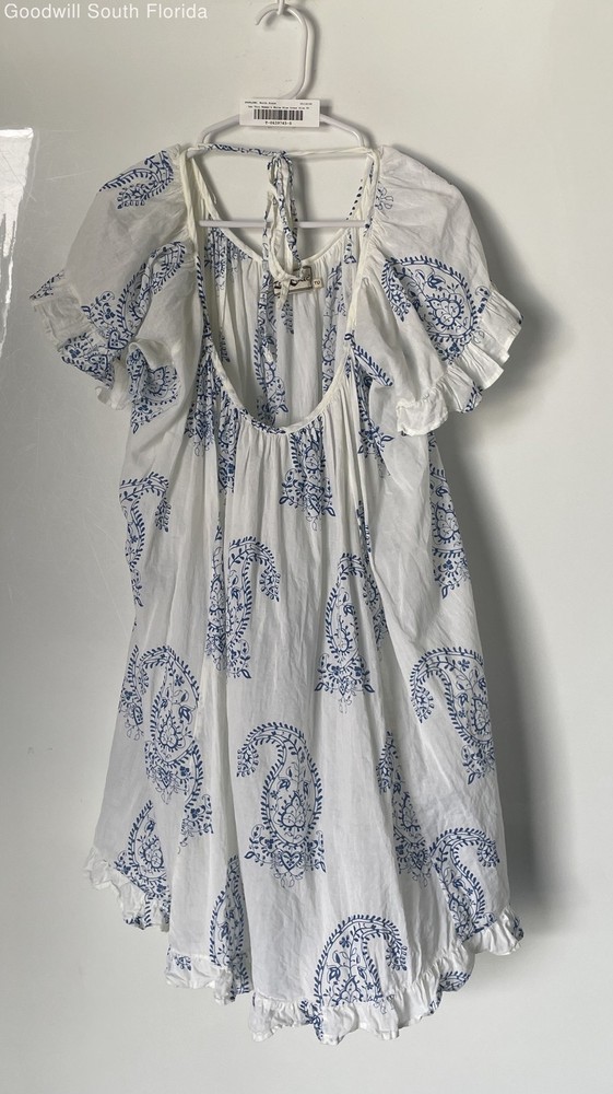 Zen Ethic Womens White Blue Paisley Scoop Neck Short Sleeve Mini Dress Size TU