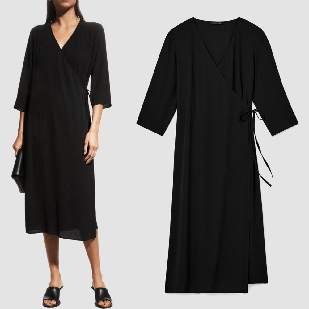 EILEEN FISHER Black Wrap Dress Half Sleeve Rayon Lycra Blend size XS career