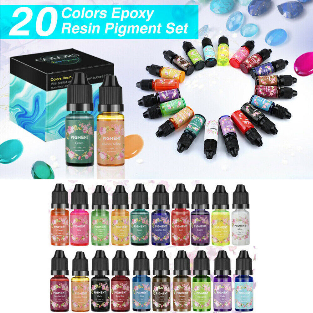 20-Color 10ml UV Epoxy Resin Dye Set for DIY Craft Coloring