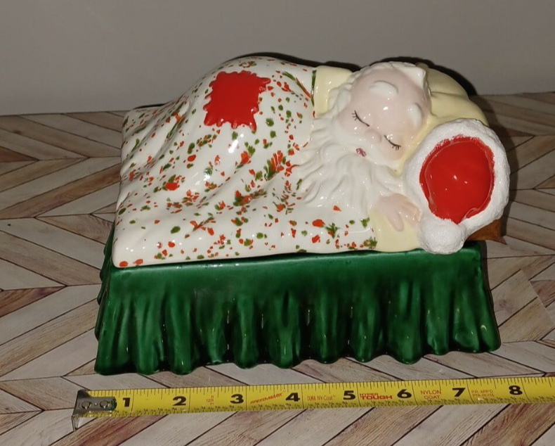 Vintage Sleeping Santa Cookie Jar Christmas Decoration