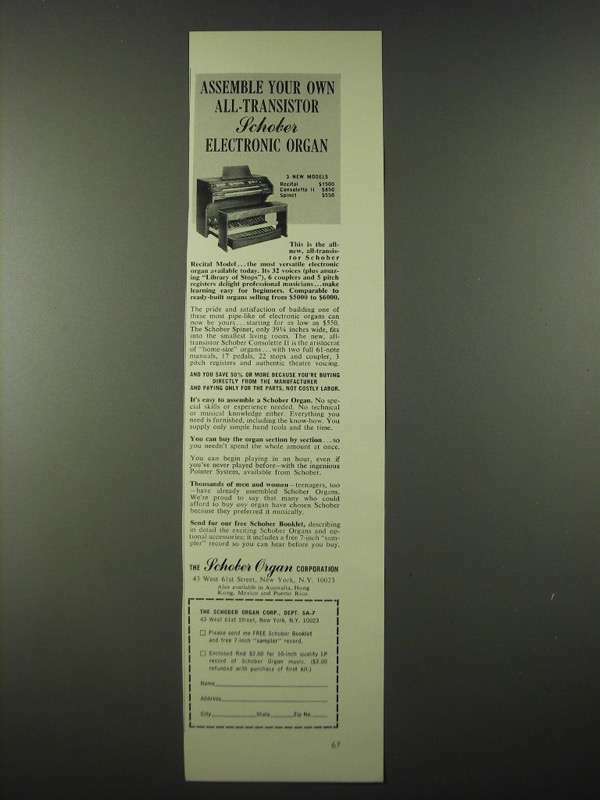 1965 Schober Recital Model Organ Ad - Assemble Your Own