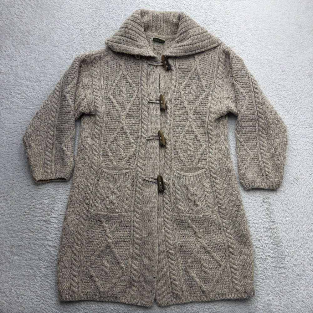 Carraig Donn Womens Wool Aran Cable Knit Toggle Cardigan Sweater Made in Ireland