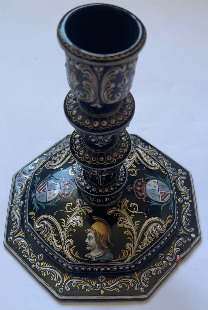 French Limoges Enamel single candlestick 19th Century