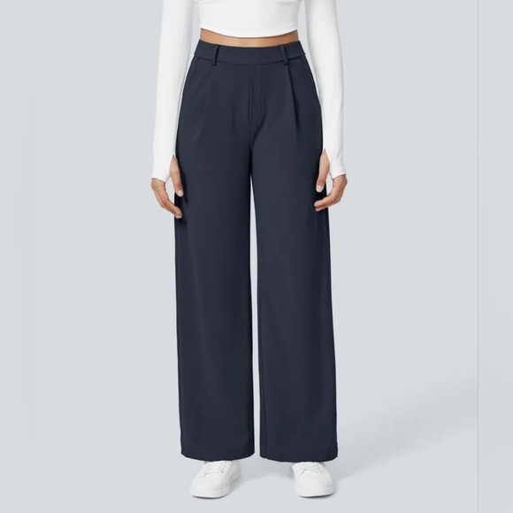 Halara XL 16 High Waisted Work Pants with Side Pockets in Navy Blue