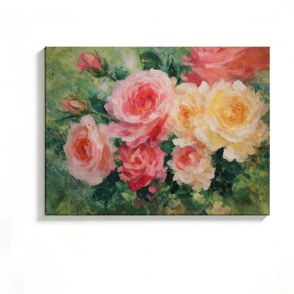 Rose Canvas Painting 2D Flat Frameless Wall Art for Home Office Decor