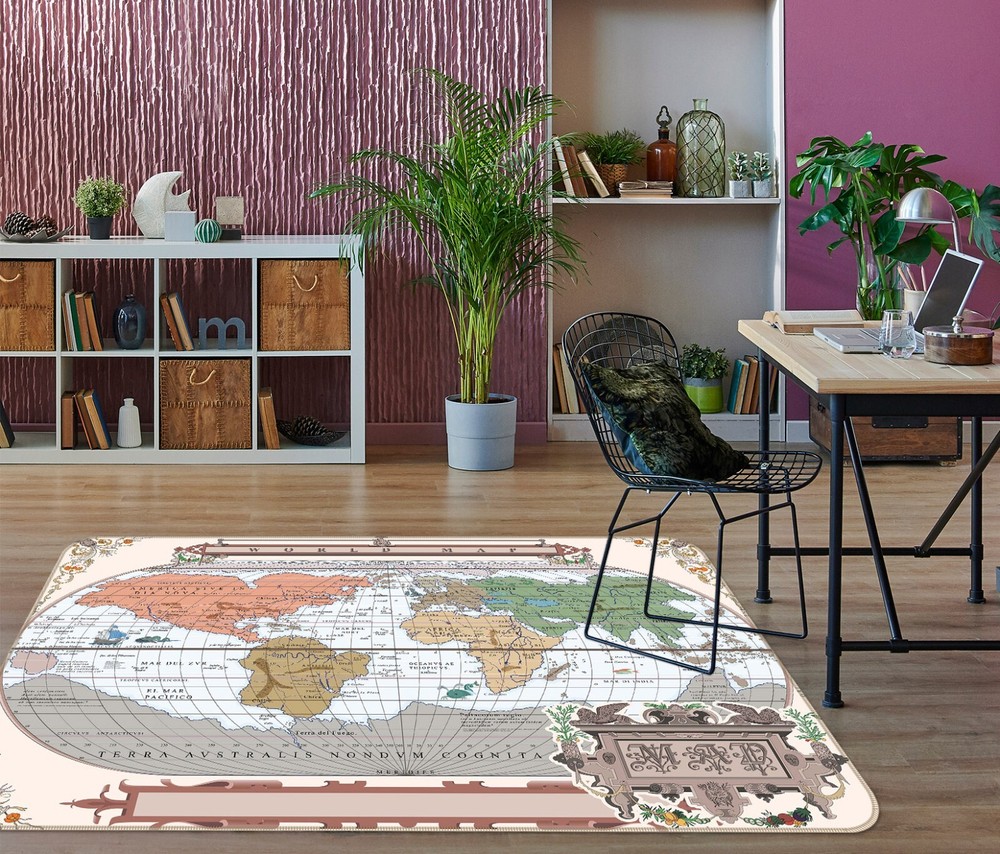 3D Elegant Non-Slip World Map Rug Mat 376BNO in Stylish Colors