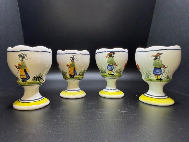 Henriot Quimper Faïence Egg Cups Set of 4 — Breton Peasant Man & Woman