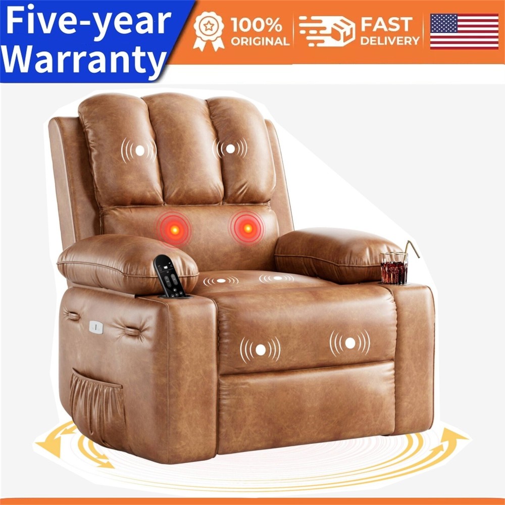 Oversized Electric Rocking Recliner with Massage Heat 360 Swivel