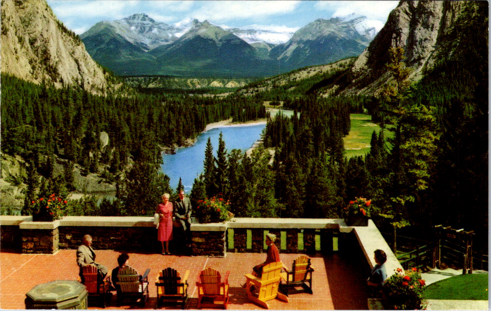 Vintage Postcard Banff Springs Hotel Bow Valley Terrace Canada Rockies