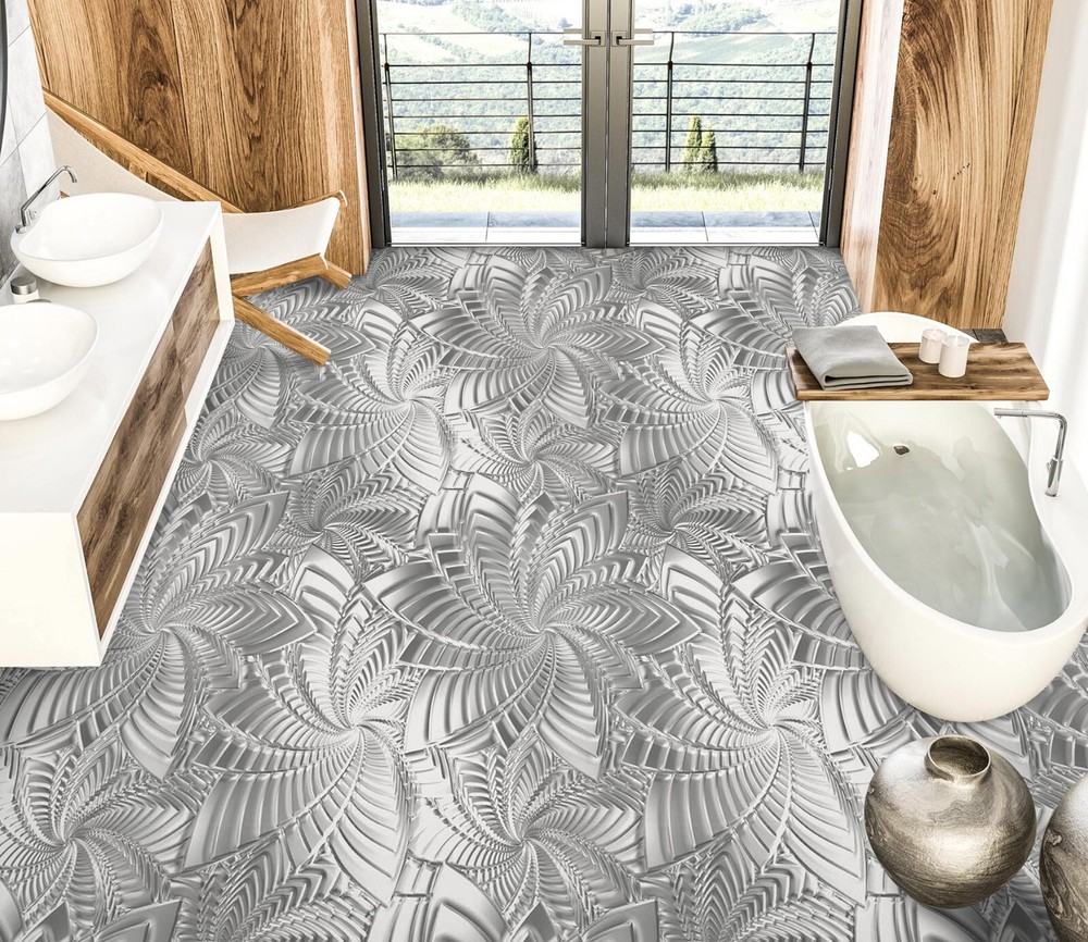 3D White Leaves SKE1588 Floor WallPaper Print Decal Epoxy Floor Deco Kay