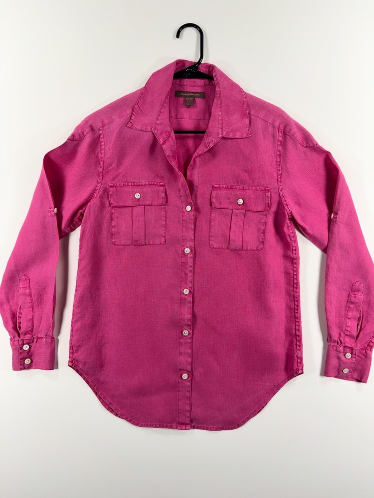 Tommy Bahama Women's Button-Down Shirt Size XS Pink Linen Long Sleeve