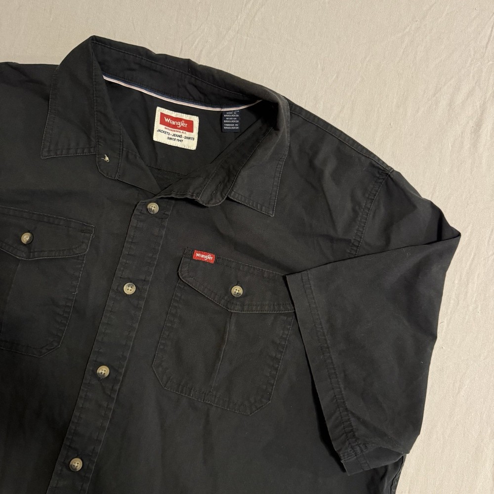 Wrangler Shirt Short Sleeve Button Up Pockets Black Mens XL