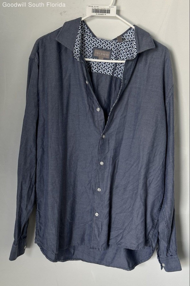 Ted Baker Mens Blue Woven Long Sleeve Collared Button-Up Shirt Size XL