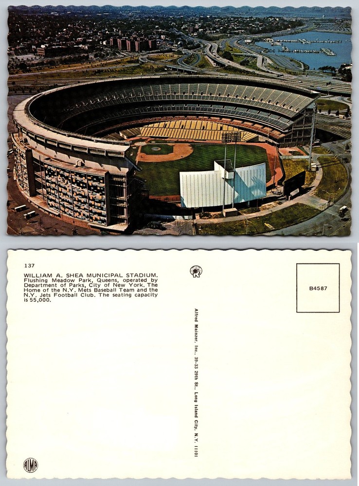 Shea Stadium Queens NY Postcard - Mets Baseball Jets Football Home Aerial View