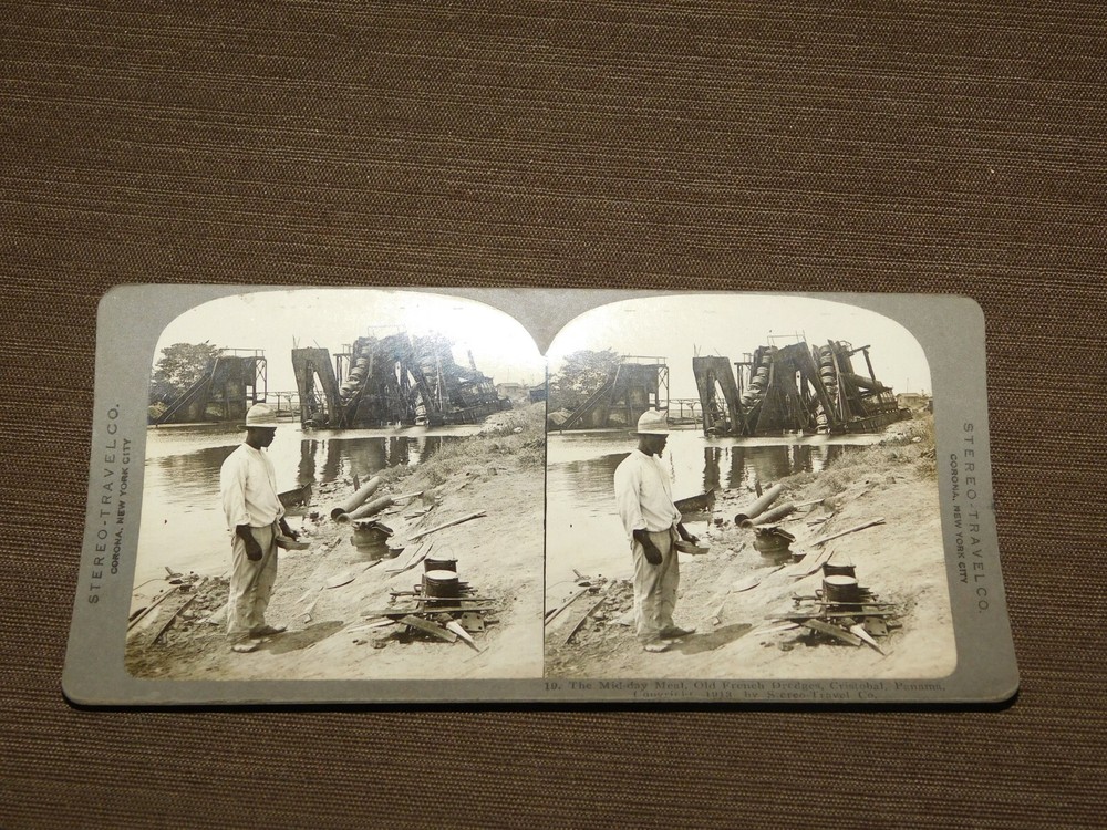 VINTAGE CAMERA STEREOVIEW STEREOSCOPE CARD 1913 CRISTOBAL PANAMA FRENCH DREDGES