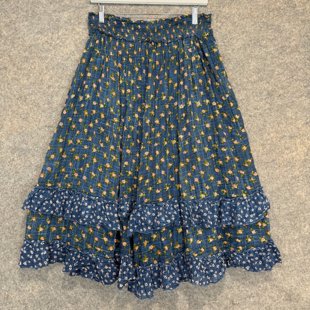 Free People Brynn Printed Maxi Skirt Womens XL Floral Tiered Lined Stretch One