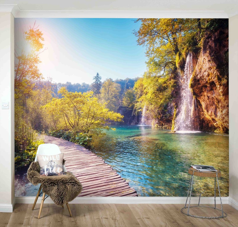 3D Forest Waterfall River Landscape Wall Murals Wallpaper Murals Wall Sticker