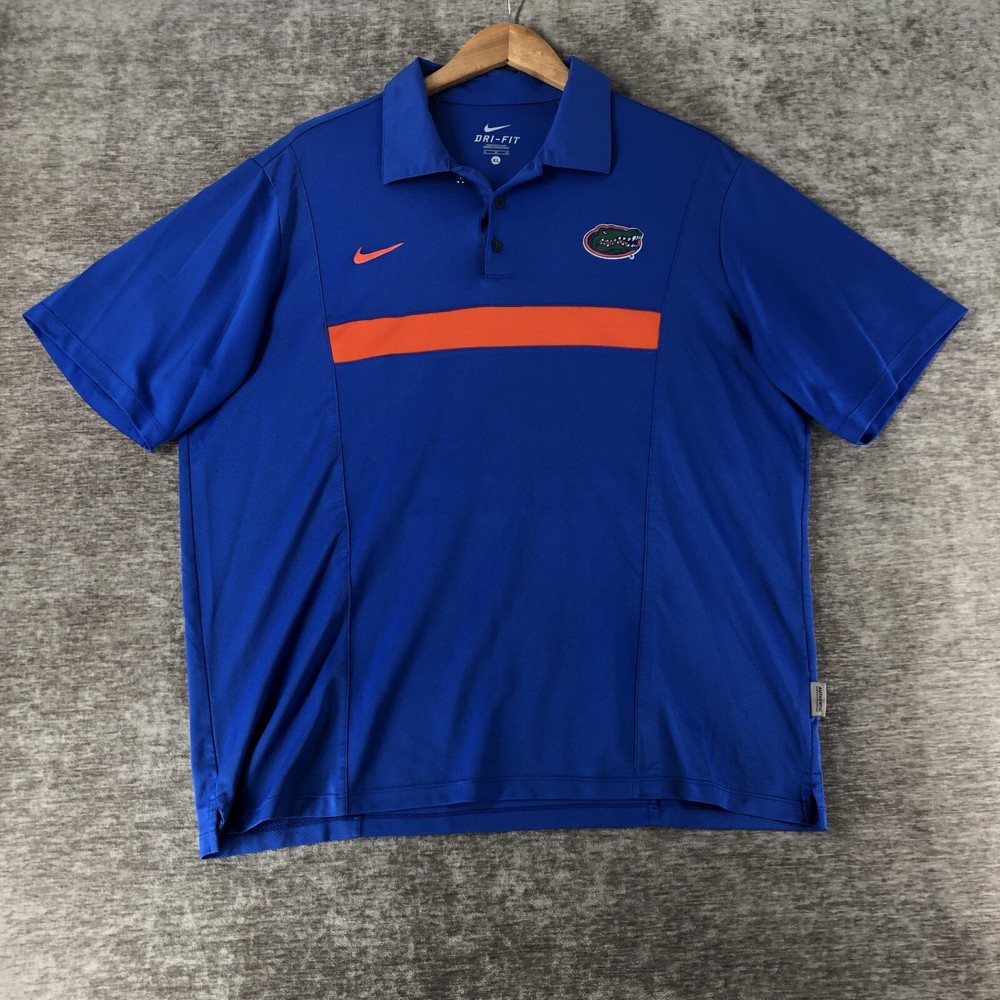 Nike Dri-Fit Men's Florida Gators Polo Shirt Pullover Blue Orange Logo Size XL