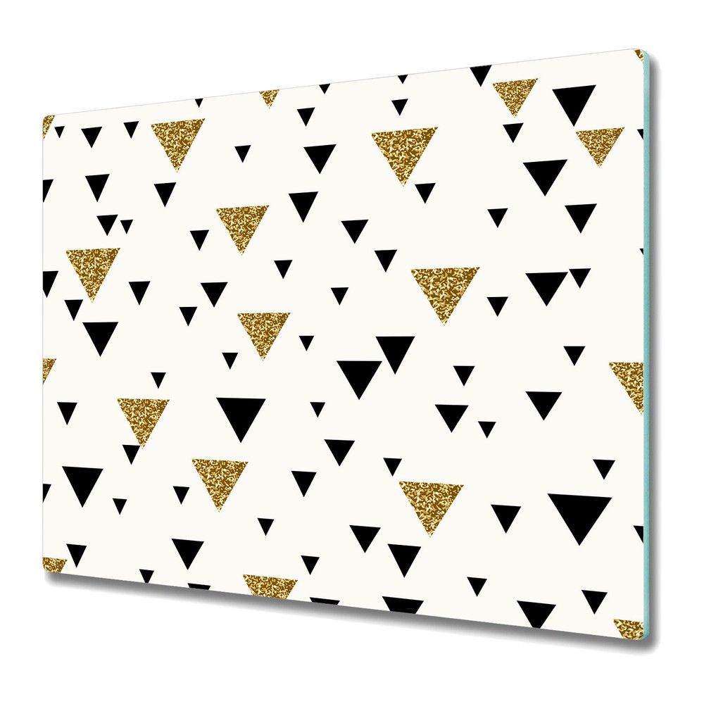 Glass Kitchen Chopping Board Geometric triangles golden and black photo 60x52