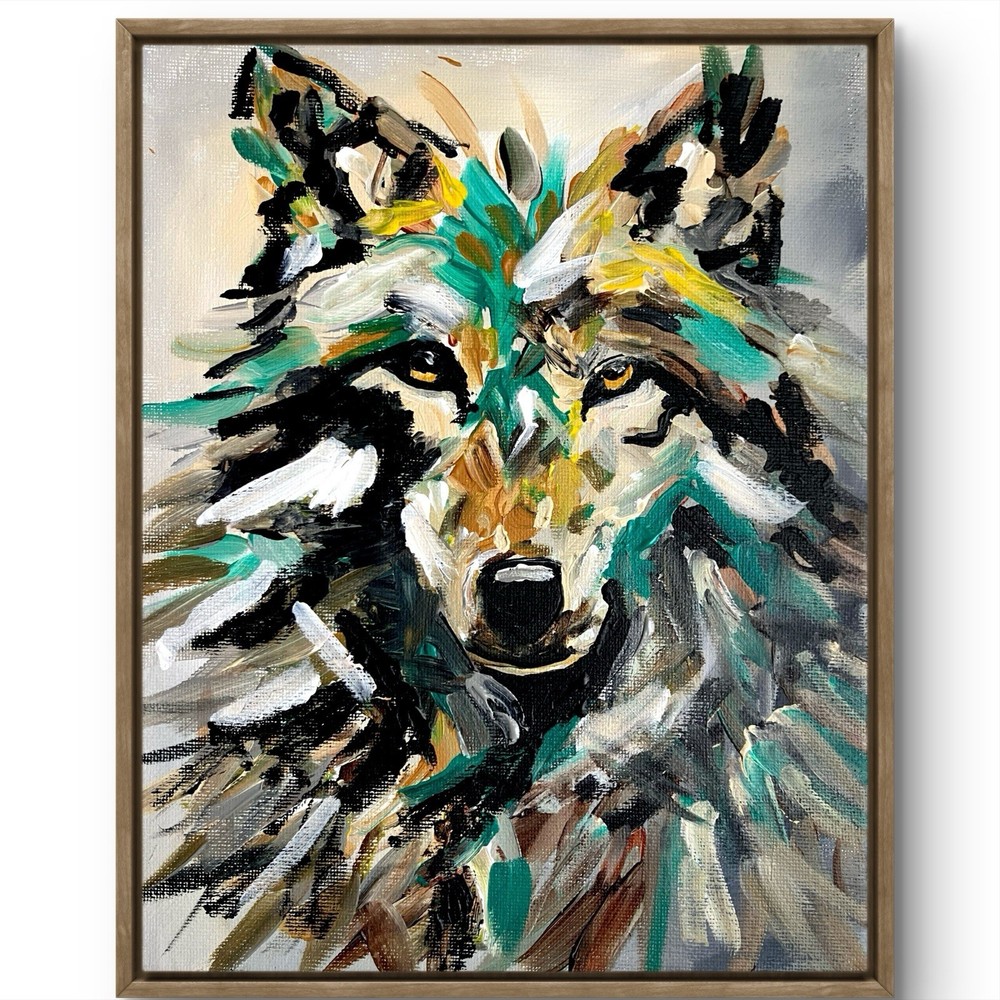 TITA PAINTZ Wolf Portrait Expressionist Hand Painted Wall Art 8x10 Canvas
