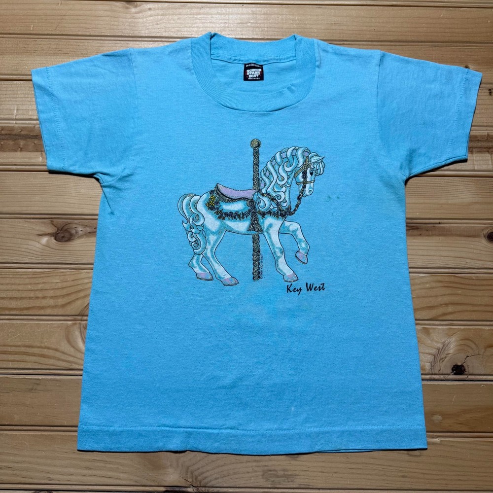 Vintage 90s Key West Florida Carousel Horse Park Graphic T-Shirt USA Youth Large