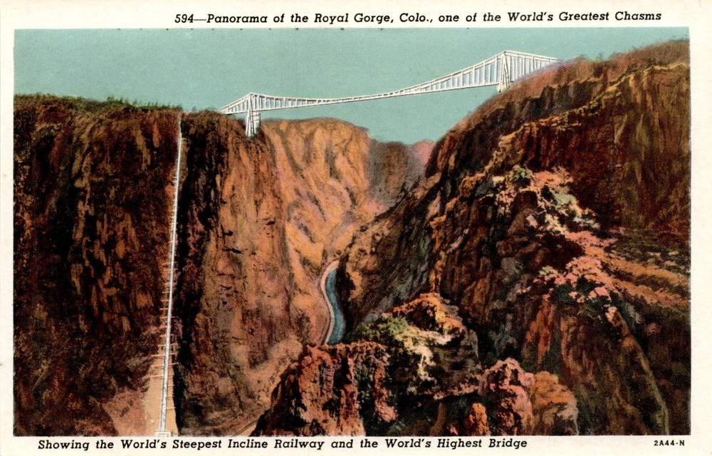 Royal Gorge, Colo., Steepest Incline Railway, Highest Bridge, Sanborn Postcard
