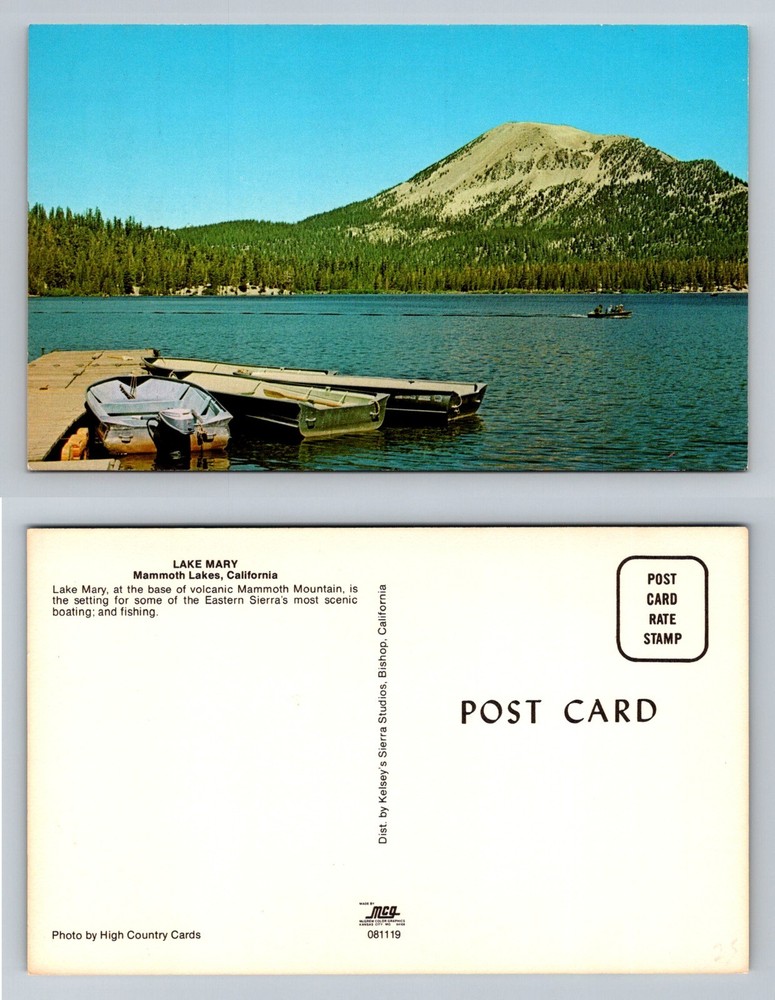 Mammoth Lakes, CA-California, Lake Mary Scenic Boating Mountain Vintage Postcard
