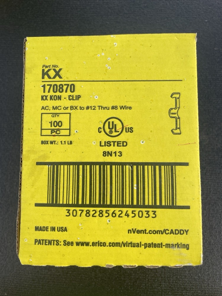 100 Pack - nVent Caddy KX KON Clip 170870 - AC, MC or BX to #12 Thru #8 Wire-image