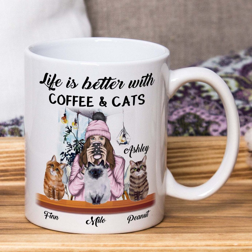 Personalized Gift Life Is Better With Coffee And Cats Mug Cat Mom Coffee Lover