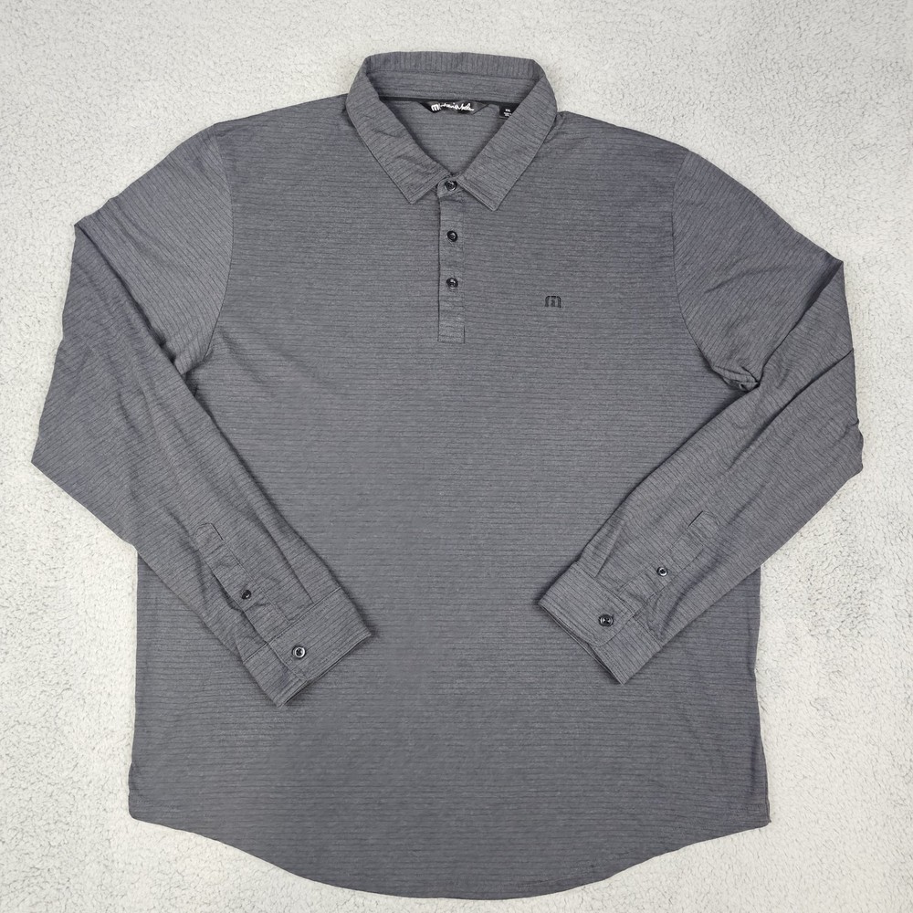 Travis Mathew Polo Shirt Mens 2XL Gray Rugby Golf Long Sleeve Lightweight Knit