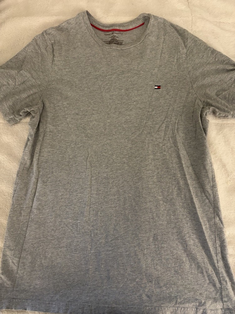 Tommy Hilfiger Men's M Gray Logo Crew Neck Short Sleeve Cotton Jersey Tee