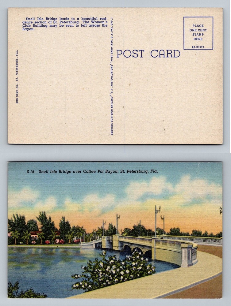 St Petersburg, FL-Florida, Snell Isle Bridge Coffee Pot Bayou Vintage Postcard