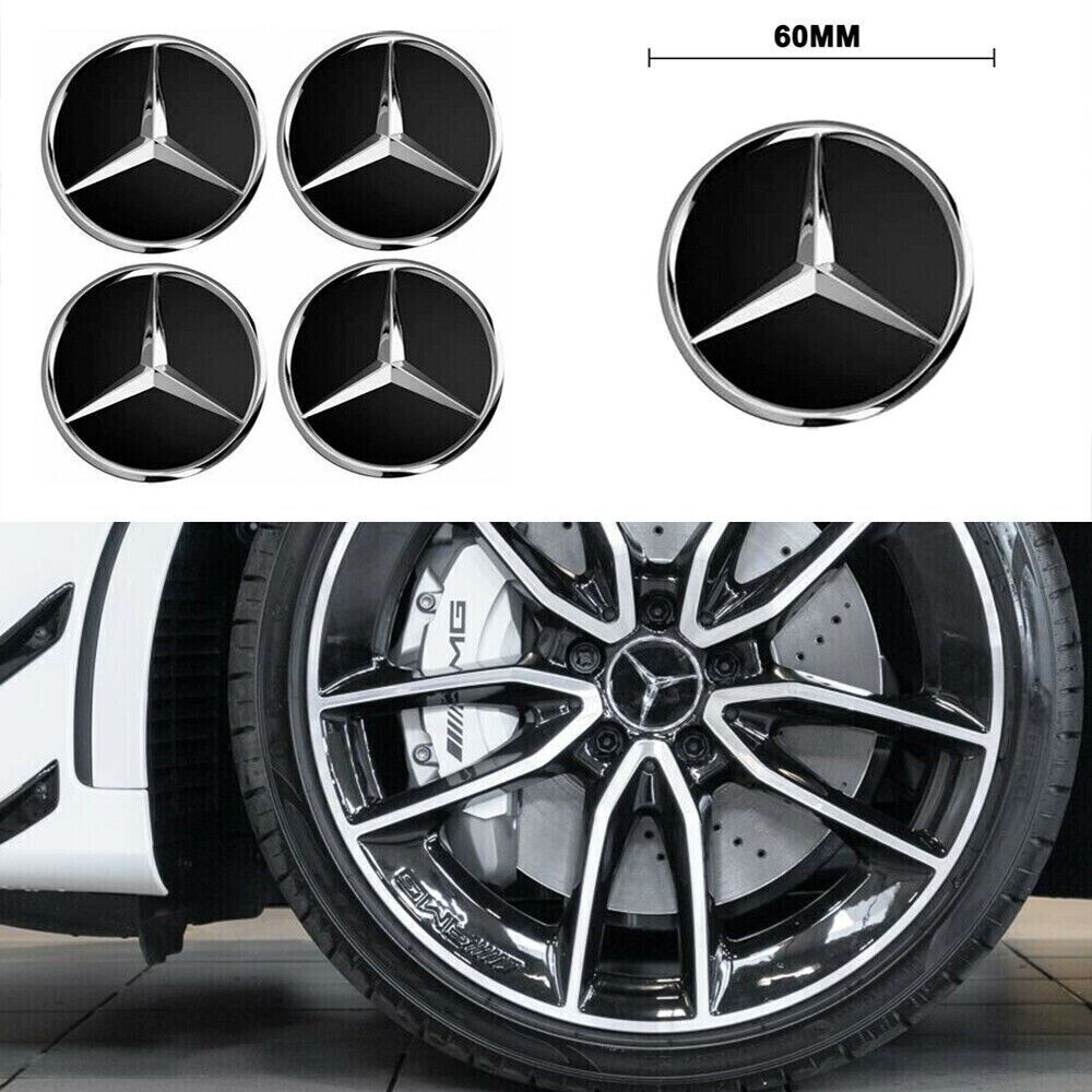 SET 4 Hub Cover 60mm Matt Black For Mercedes Logo Emblem Rim Wheel Center